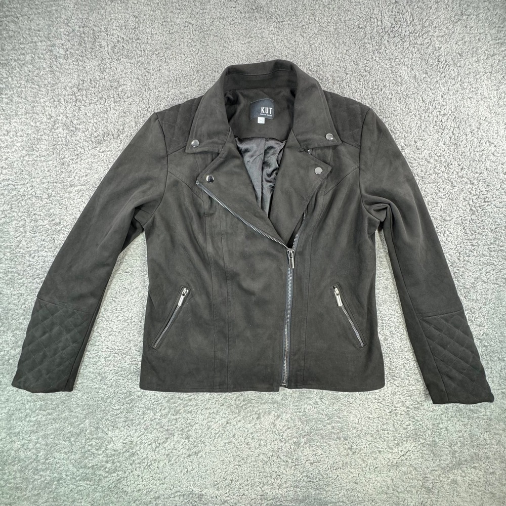 KUT from the Kloth Black Faux Suede Quilted Moto Jacket XL KJ50001